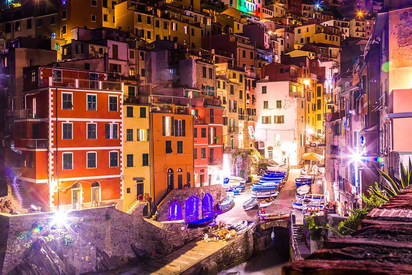 Riomaggiore by Night - Cinque Terre - Italy by Lizanne van Spanje
