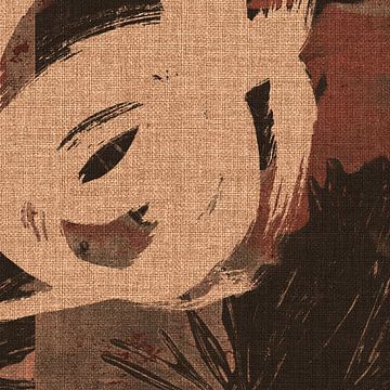 Calligraphie japonaise abstraite en brun rouille et beige sur Dina Dankers