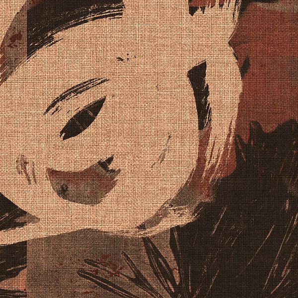 Abstrakte japanische Kalligraphie in rostigem Braun und Beige von Dina Dankers