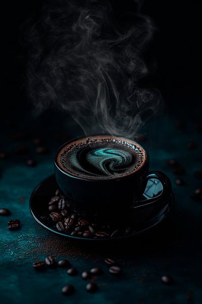 Café fumant dans une atmosphère sombre par Poster Art Shop