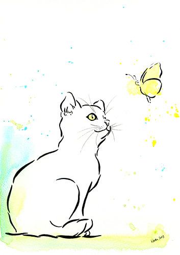 Vriendschap Inkttekening en aquarel
