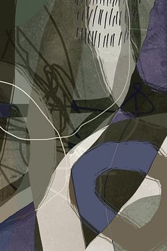 Modern abstract minimalist organic shapes and lines in taupe, brown, purple by Dina Dankers