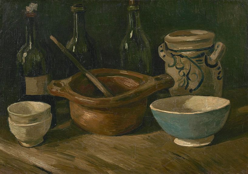 Stillleben mit drei Flaschen und Steingut, Vincent van Gogh von Meisterhafte Meister