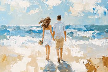Romantic couple on a beach walk