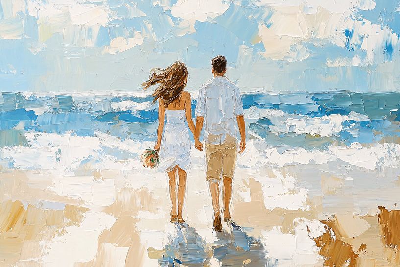 Romantisches Paar bei einem Strandspaziergang von Art & Soul Creations