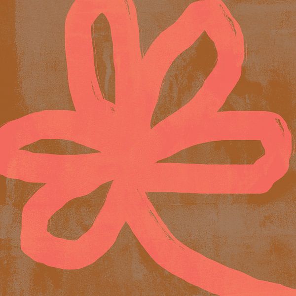 Neon orange flower on dark ocher yellow. Colorful botanical art. by Dina Dankers