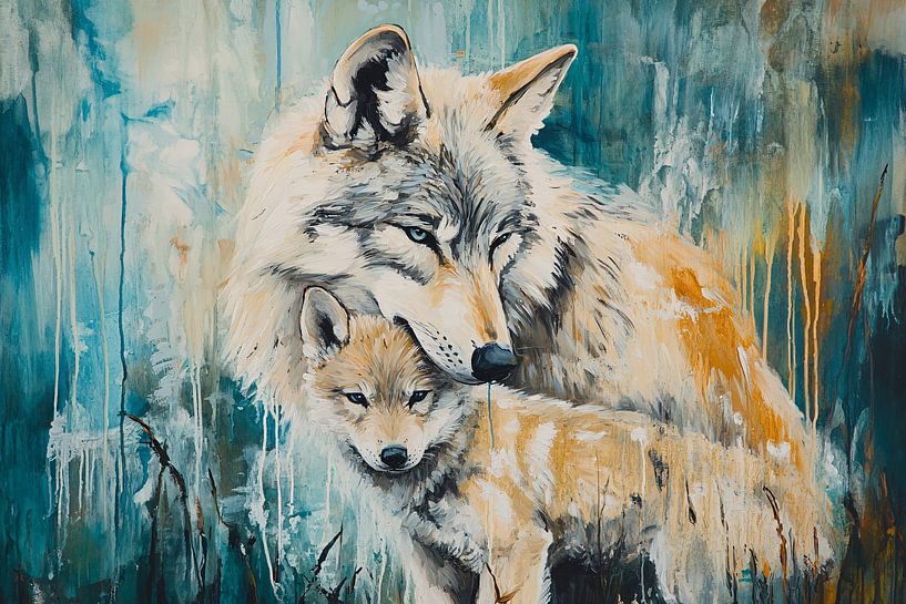 Protective wolf with cub by Imperial Art House