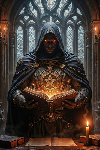 Dark Fantasy Gothic Wall Art: ZARETHOR – The Satanist with the Devil's Bible