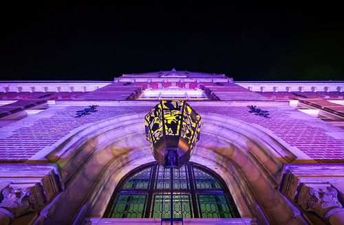 Illuminated facade of historic architecture in Kampen, Overijssel