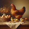 La poule et ses poussins sur Ellen Van Loon