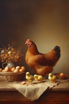 The chicken and her chicks by Ellen Van Loon