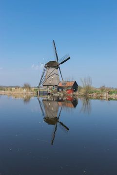 Perfecte reflectie van een Hollandse windmolen in Kinderdijk van Patrick Verhoef