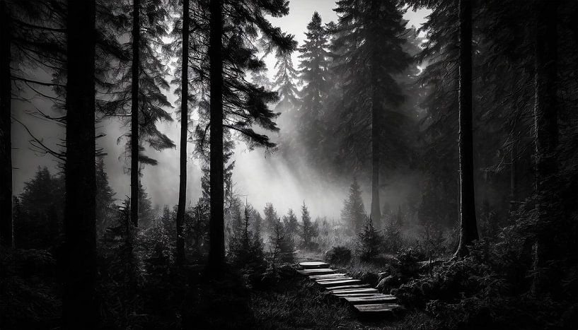 Landschap en bos met mist van Mustafa Kurnaz