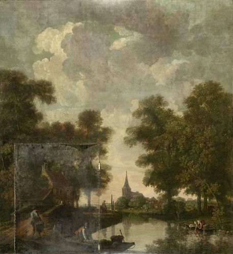 Behangselschildering met een Hollands landschap met rivier, Jurriaan Andriessen