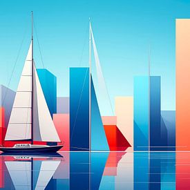 Segelträume vor urbaner Kulisse von Rautenberg Digital Art Maritim