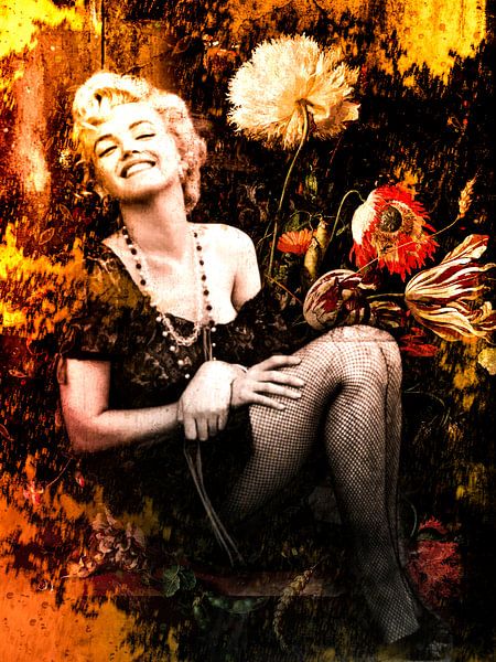 Marilyn Monroe Portret Industrial Vintage Bloemen van Art By Dominic