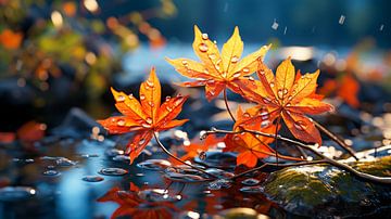 Kleurrijke herfstbladeren in de zon met regendruppels van Animaflora PicsStock