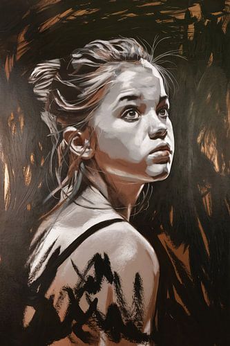 Realistisch portret in koperaccenten