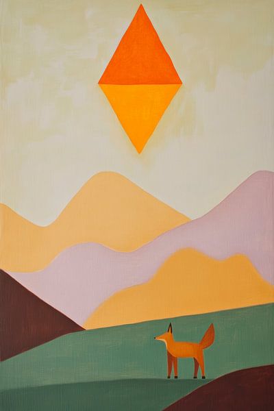 Fuchs unter geometrischer Abendsonne von Poster Art Shop