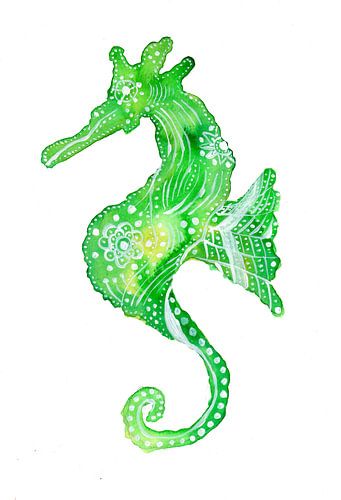 Green Seahorse Tribal Tattoo