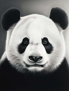 Contrasten van Tederheid - Het Panda Portret in Detail van Eva Lee