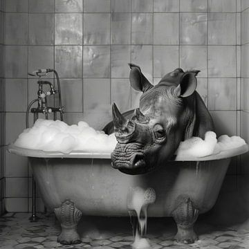 Nashorn in der Badewanne - Ein einzigartiges Badezimmerbild für Ihr WC von Felix Brönnimann