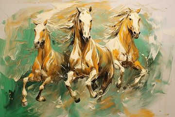 Moderne Kunst Pferde auf einer Ölleinwand, gemalt