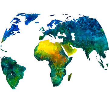 Wereldkaart vol kleur | Aquarel Schilderij van WereldkaartenShop