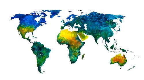 World map full of colour | Painting in watercolour by WorldMapShop