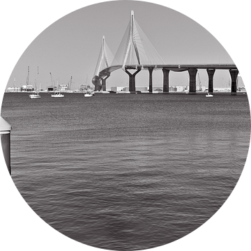 Zomerse baai van Cádiz met Puente de la Pepa - monochroom