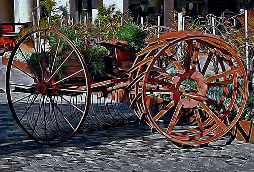 Antiek landbouwmateriaal gebruikt als decor