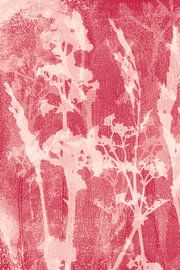 Abstract Botanical. Flowers, plants and grasses in pastel red by Dina Dankers