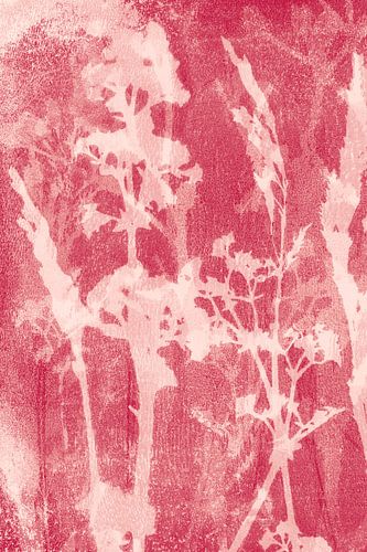 Botanique abstraite. Fleurs, plantes et herbes en rouge pastel.