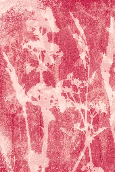 Abstract Botanical. Flowers, plants and grasses in pastel red by Dina Dankers