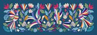 Mexicaanse tuin met bloemen en vogels