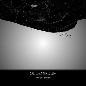 Zwart-witte landkaart van Oudemirdum, Fryslan. van Rezona