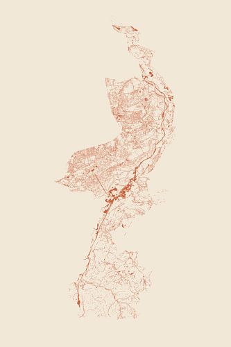 Waterkaart van Limburg in Terracotta stijl