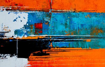 Abstract nr.32 in oranje en turquoise van Claudia Neubauer