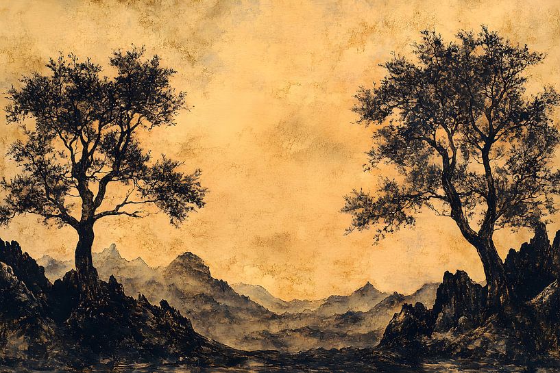 Abstract art Trees on a mountain peak by Manipulation melody