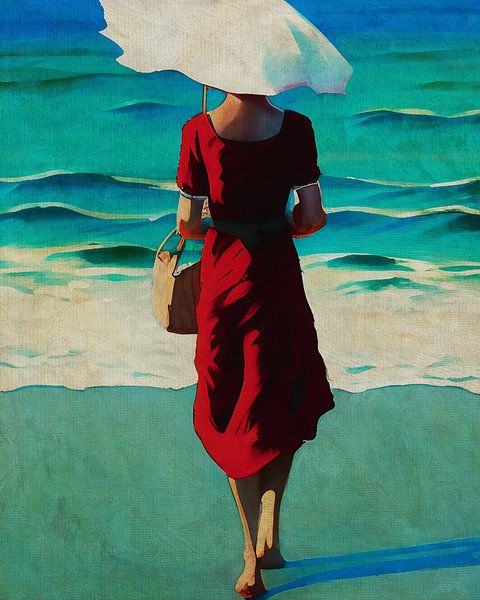 Woman with parasol on the beach by Jan Keteleer