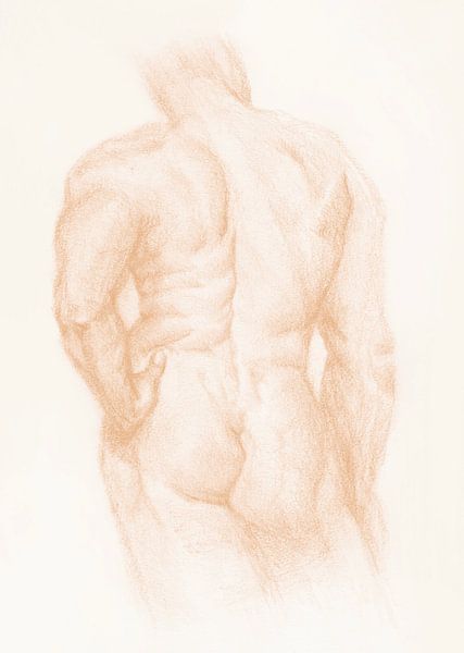 Sketch Man Nude vue de dos pêche orange par Krista Kitsz Art