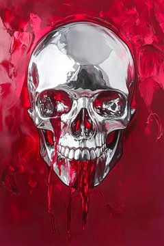 Glinsterende schedel met rode achtergrond van Poster Art Shop