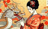 geisha mit drache japanische kunst