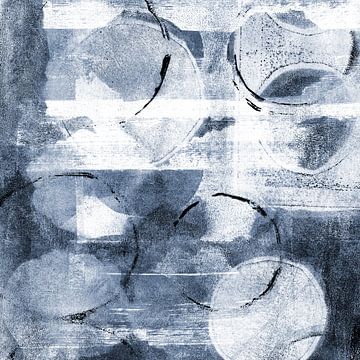 Moderne abstracte organische vormen en lijnen in wit en blauw van Dina Dankers