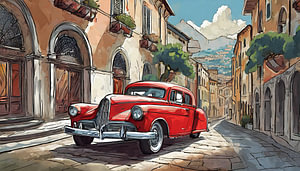 Roter alter Oldtimer in einer italienischen Straße