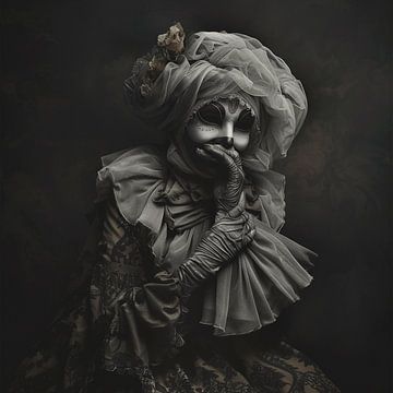 Intens portret van een oude vrouw met een masker van Karina Brouwer