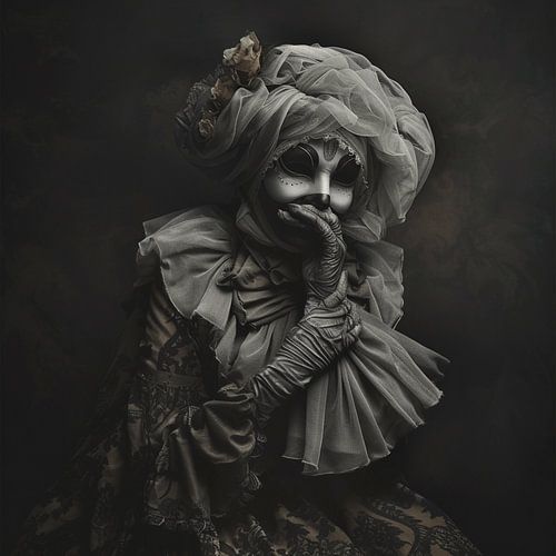 Intense portrait of an old woman wearing a mask