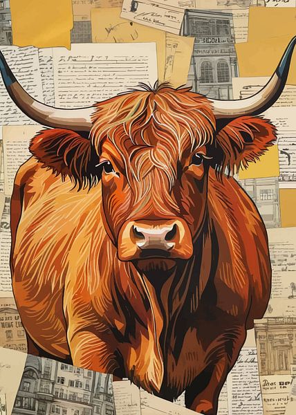 Highland Cow Paper Collage by MIROKKU