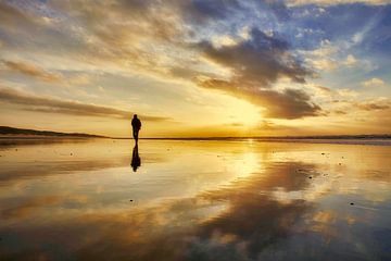 Gehen auf den Strand an der niederländischen Küste während eines Sonnenuntergangs von eric van der eijk