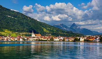 Zicht op Arth aan de zugersee, Zwitserland